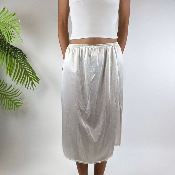 Vintage 90s White Coquette Cottagecore Low Rise Angelcore Midi Slip Skirt / M - Picture 4 of 5